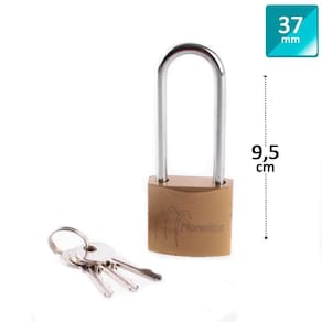 Cadeado 37mm com 3 Chaves Haste Longa Bronze - Tudo em Caixa