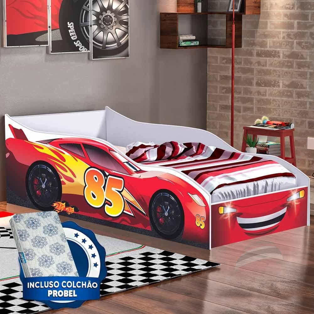Cama Carro Vermelho Infantil Red Com Colchão Probel