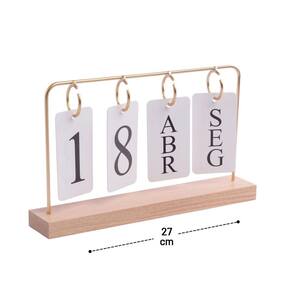 Calendário de Mesa Permanente Madeira e Metal - Tudo em Caixa