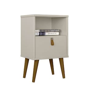Mesa de Cabeceira com 1 Gaveta 1 Nicho Pé Palito Alexa-Off White- EdeCasaMoveis