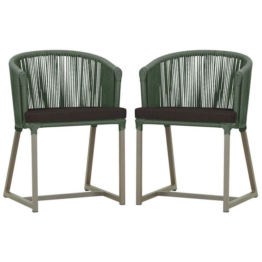 2 Cadeiras De Jantar Noronha Fendi Corda Náutica E9 Trama Verde