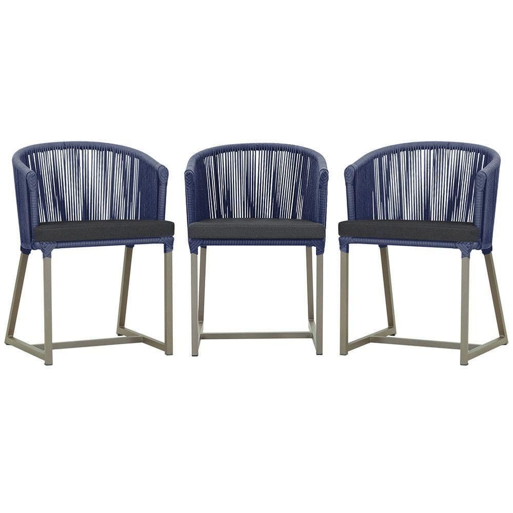 3 Cadeiras De Jantar Noronha Fendi Corda Náutica E11 Trama Azul