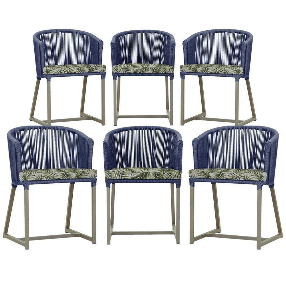 6 Cadeiras De Jantar Noronha Fendi Corda Náutica E5 Trama Azul