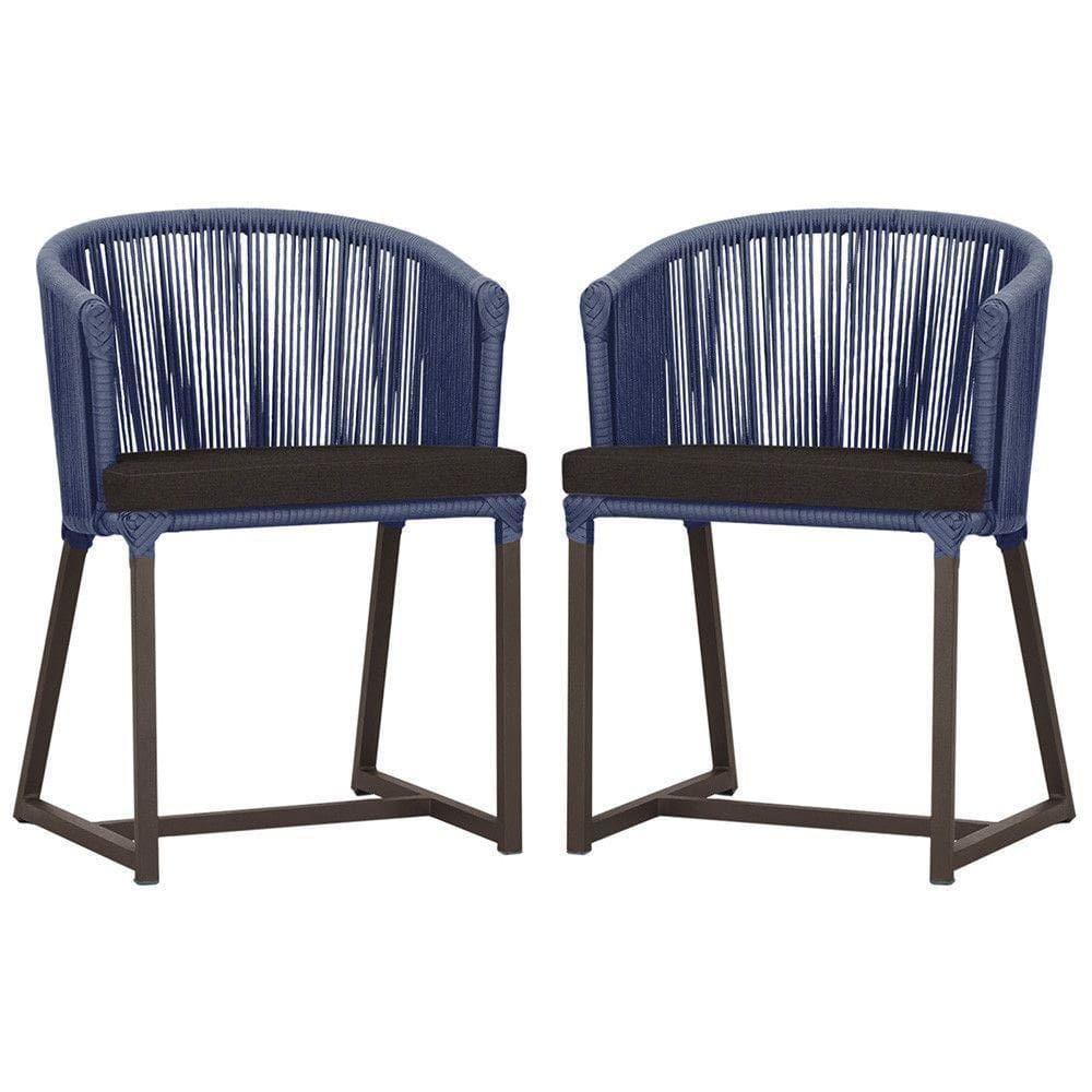 2 Cadeiras De Jantar Noronha Marrom Corda Náutica E9 Trama Azul