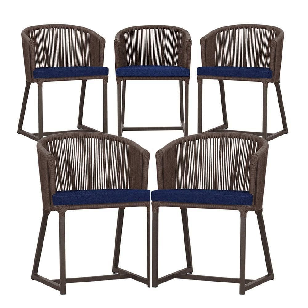 5 Cadeiras De Jantar Noronha Marrom Corda Náutica E10 Trama Marrom