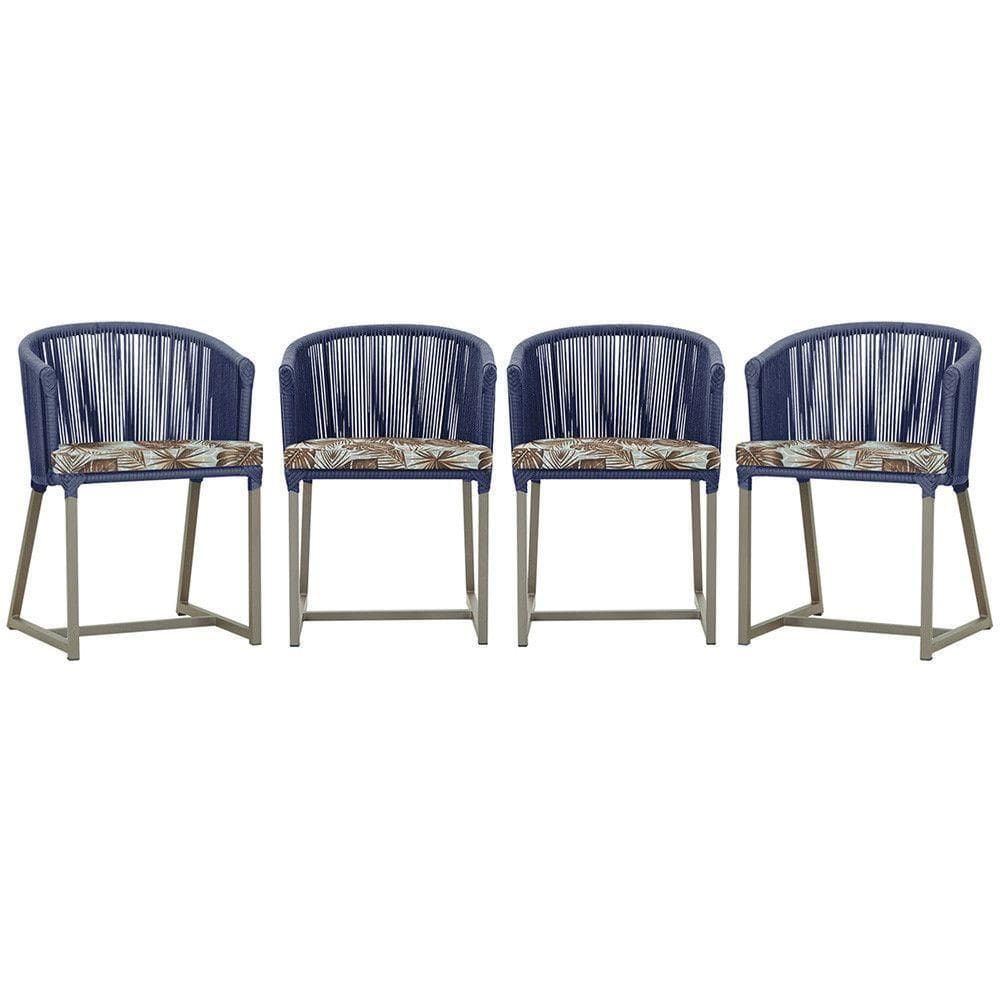 4 Cadeiras De Jantar Noronha Fendi Corda Náutica E6 Trama Azul