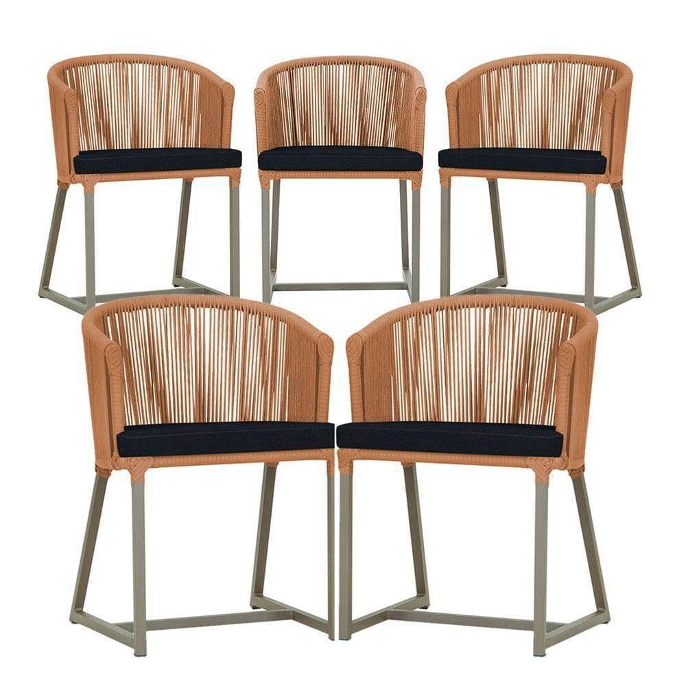 5 Cadeiras De Jantar Noronha Fendi Corda Náutica E12 Trama Terra Cota