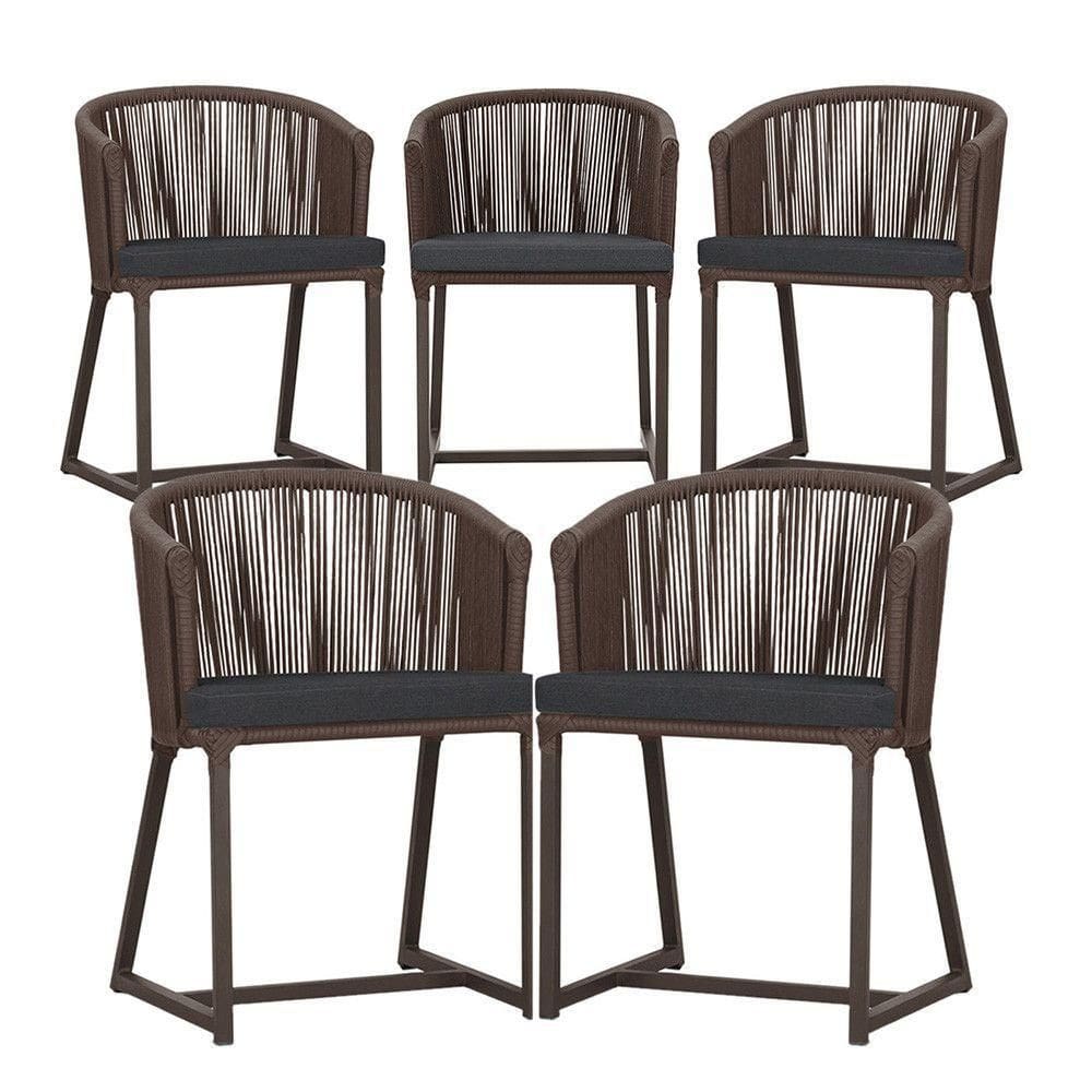 5 Cadeiras De Jantar Noronha Marrom Corda Náutica E11 Trama Marrom