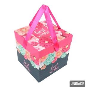 Caixa de Presente de Papel 15cm Rosas com Laço - Tudo em Caixa