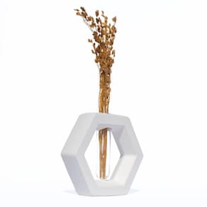 Vaso Decorativo Solitário Hexa 16,5cm Artesanal Em Cimento Branco