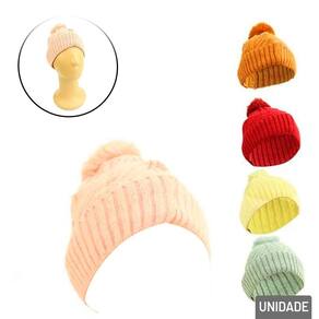Touca Adulto Poliéster Forro Felpudo Pompom Color - Tudo em Caixa