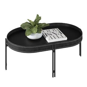 Mesa de Centro 35x93 com Detalhes em Couro Preto/Preto TX Virginia EdeCasaMoveis