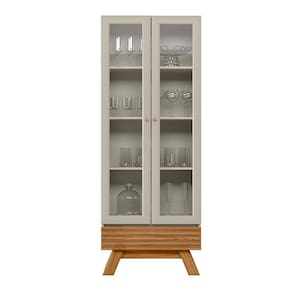 Cristaleira Retrô 1,85 x 0,71 com 2 Portas 01 Gaveta Nanterre Nature/Off White - EdeCasaMoveis