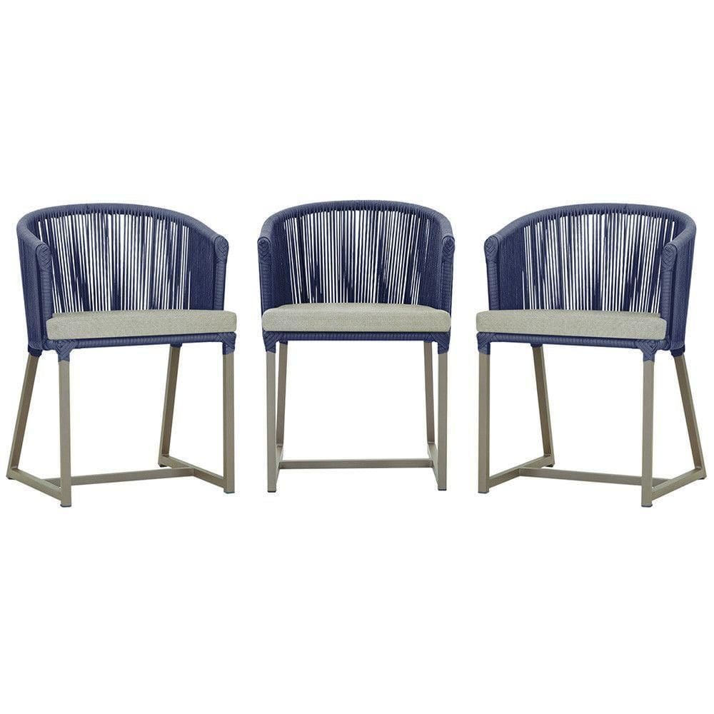 3 Cadeiras De Jantar Noronha Fendi Corda Náutica E3 Trama Azul