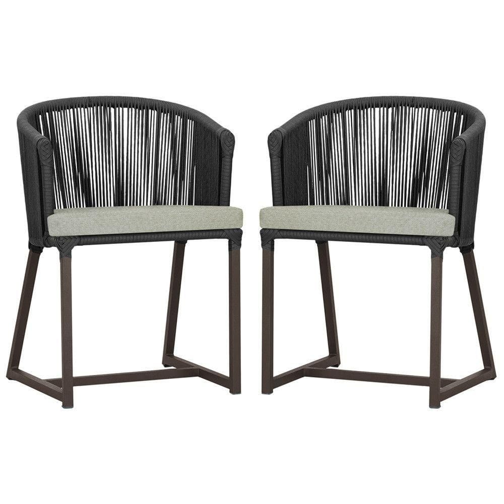 2 Cadeiras De Jantar Noronha Marrom Corda Náutica E3 Trama Preto