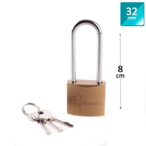 Cadeado 32mm com 3 Chaves Haste Longa Bronze - Tudo em Caixa