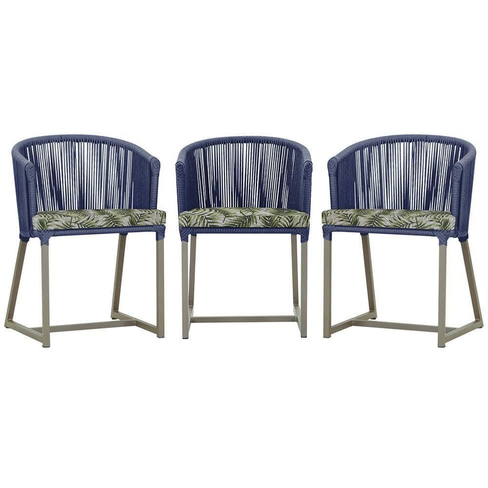 3 Cadeiras De Jantar Noronha Fendi Corda Náutica E5 Trama Azul