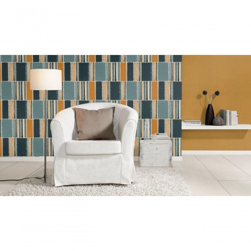 Papel De Parede Barbara Home Geométrico Azul E Marrom 484441