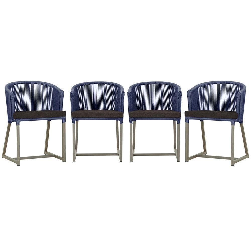 4 Cadeiras De Jantar Noronha Fendi Corda Náutica E9 Trama Azul