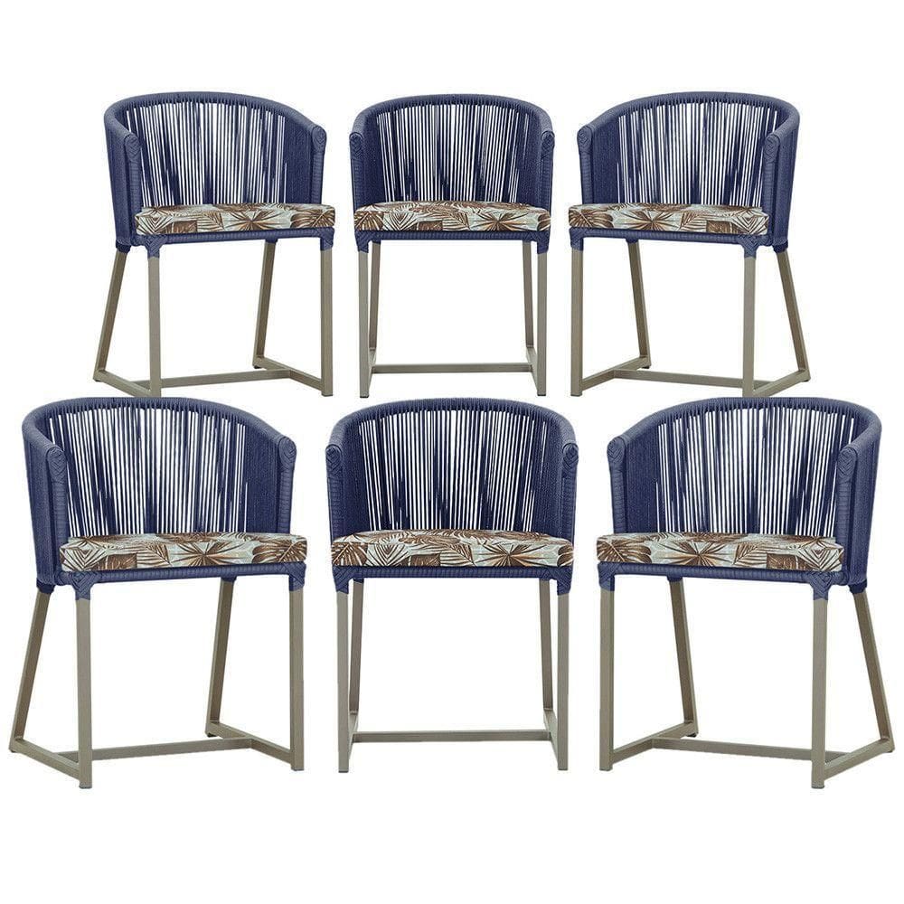 6 Cadeiras De Jantar Noronha Fendi Corda Náutica E6 Trama Azul