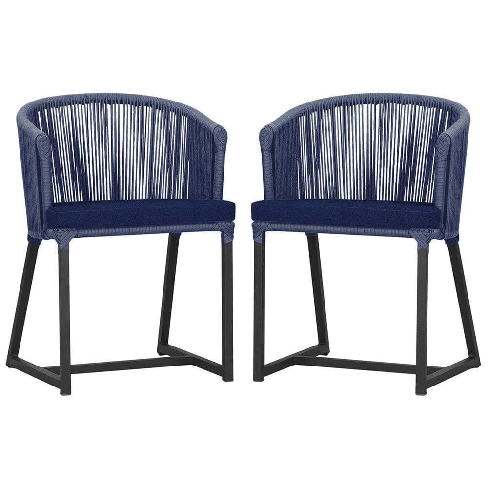 2 Cadeiras De Jantar Noronha Preta Corda Náutica E10 Trama Azul