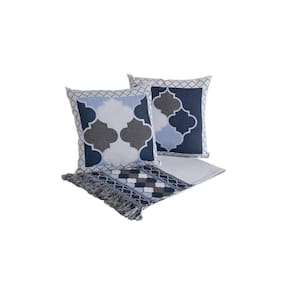 Kit Peseira Grécia 5 Peças King 60% Algodão 40% Poliéster Tecido Jacquard Acompanha Almofadas Cheias - Azul