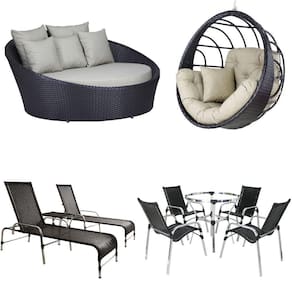 4 Cadeiras E Mesa, 2 Espreguiçadeiras, 1 Balanço E Chaise Preto