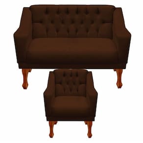 Kit Namoradeira + 1 Poltrona Decorativa Grécia Dritex Sintético Marrom