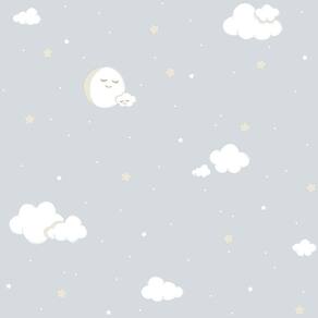 Papel De Parede Lullaby Lua Cheia Cinza 2213 - Rolo 10m X 0,53m