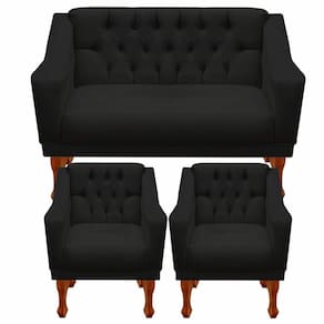 Kit Namoradeira + 2 Poltrona Decorativa Grécia Dritex Sintético Preto