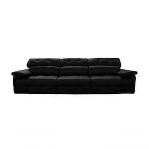 Sofá Retrátil E Reclinável De Couro Queen (3 Módulos) 3,30 M Preto Pigmentado - Mempra Design