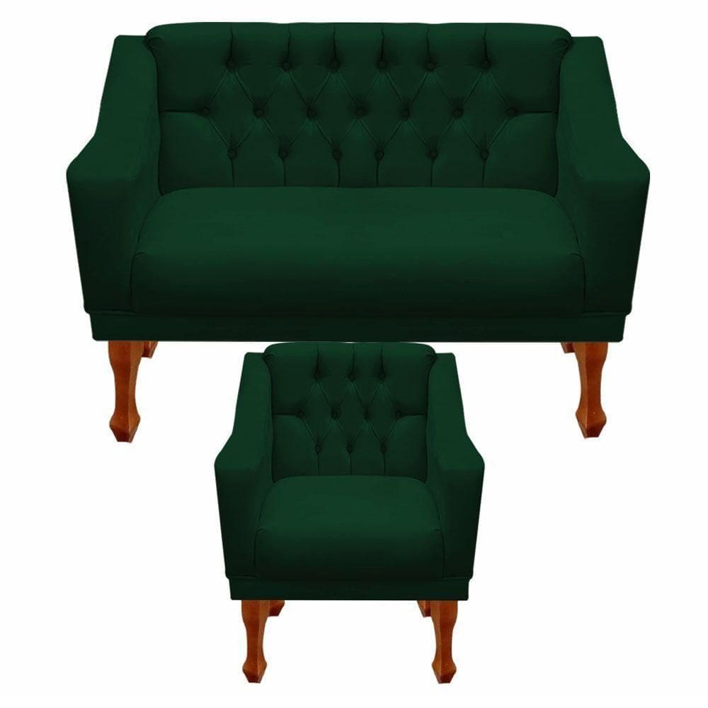 Kit Namoradeira + 1 Poltrona Decorativa Grécia Dritex Suede Verde