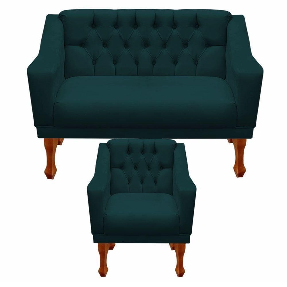 Kit Namoradeira + 1 Poltrona Decorativa Grécia Dritex Suede Azul