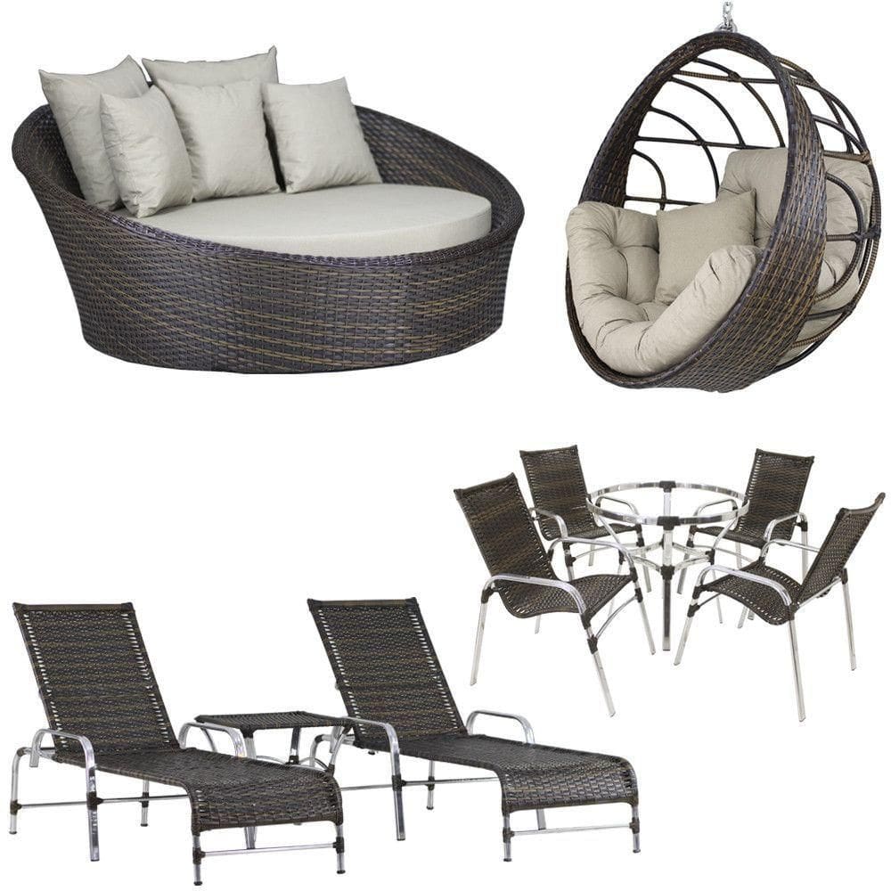 4 Cadeiras E Mesa, 2 Espreguiçadeiras, 1 Balanço E Chaise Pedra Ferro