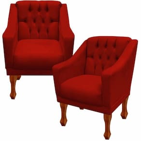 Kit 02 Poltronas Decorativa Resistente Grécia Dritex Suede Vermelho