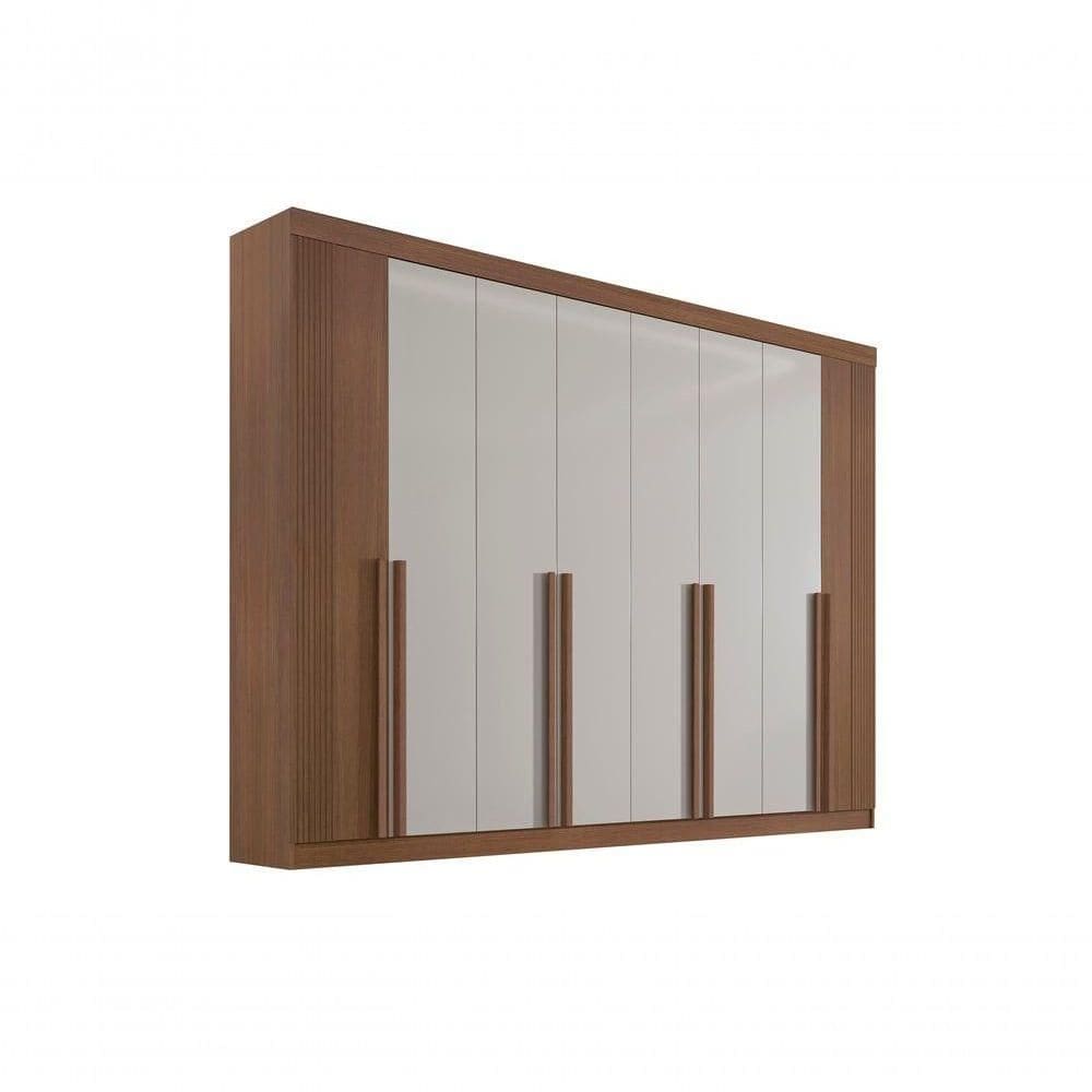 Guarda Roupa Casal 8 Portas Ripado 8 Gavetas Com Pés Daymont - D` Doro Castanho/off White/ripado
