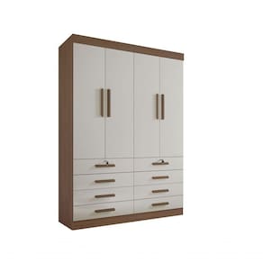 Guarda Roupa Solteiro Mônaco 4 Portas 8 Gavetas Com Pés - D` Doro Castanho/off White