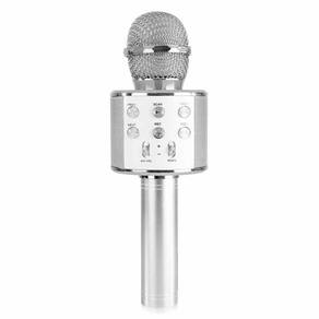 Microfone Bluetooth Sem Fio Recarregável Karaoke Youtuber - Prata