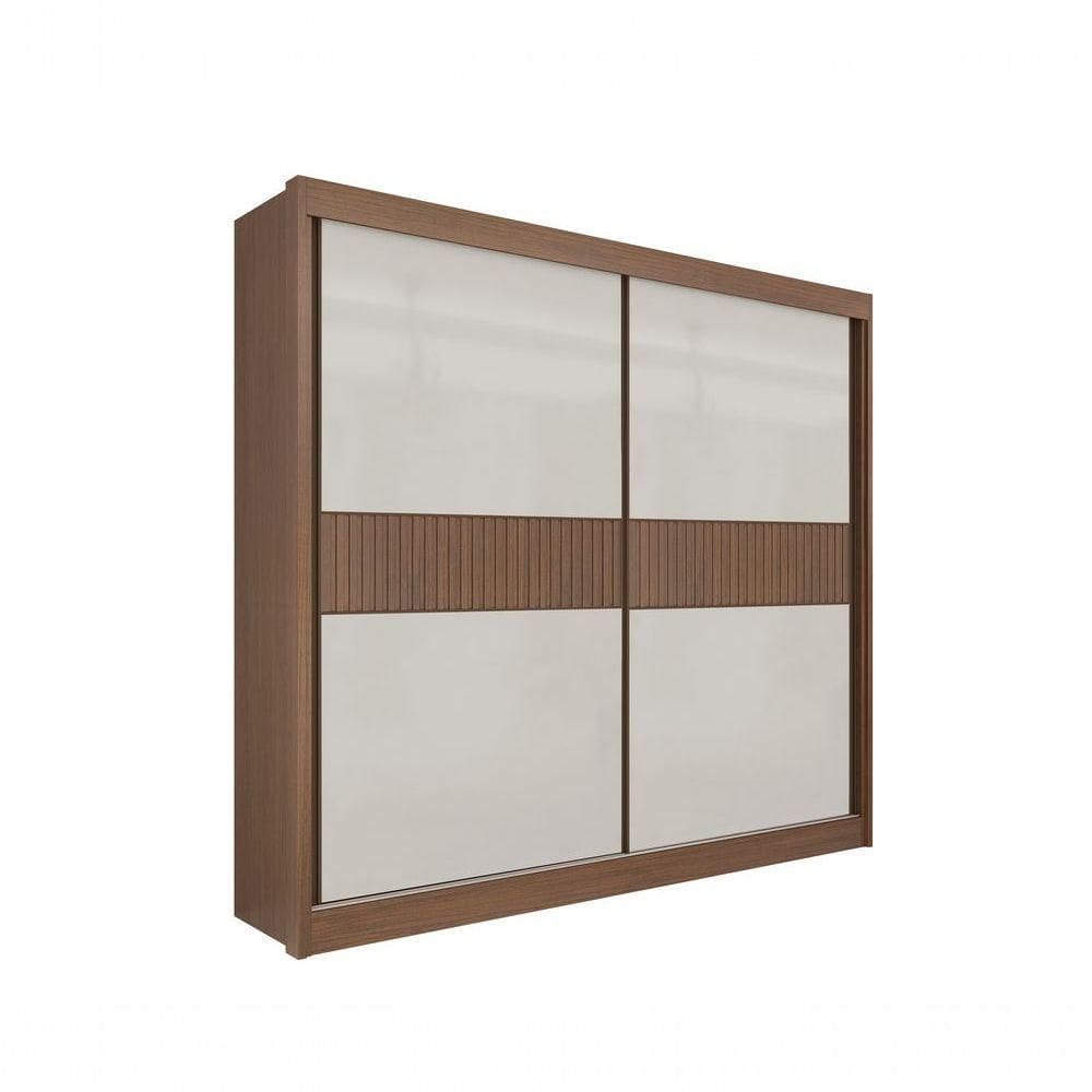 Guarda Roupa Casal Cancun Ripado 2 Portas 6 Gavetas Sem Pés - D` Doro Castanho/off White/ripado