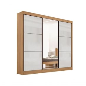 Guarda Roupa Cristal Casal 3 Portas Sem Pés 6 Gavetas D` Doro Cinamomo/off White