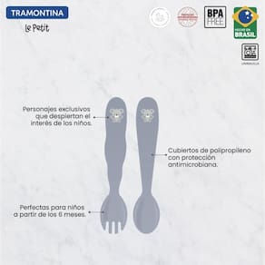 Jogo De Tralheres Infantil Tramontina Le Petit Cinza 02Pçs