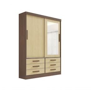 Guarda Roupa Casal Meridian Com Espelho 2 Portas 6 Gavetas Sem Pés - D` Doro Castanho/linho