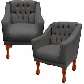 Kit 02 Poltronas Decorativa Resistente Grécia Dritex Suede Cinza