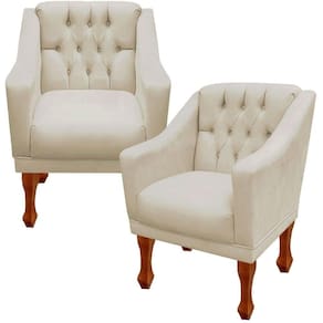 Kit 02 Poltronas Decorativa Resistente Grécia Dritex Suede Bege
