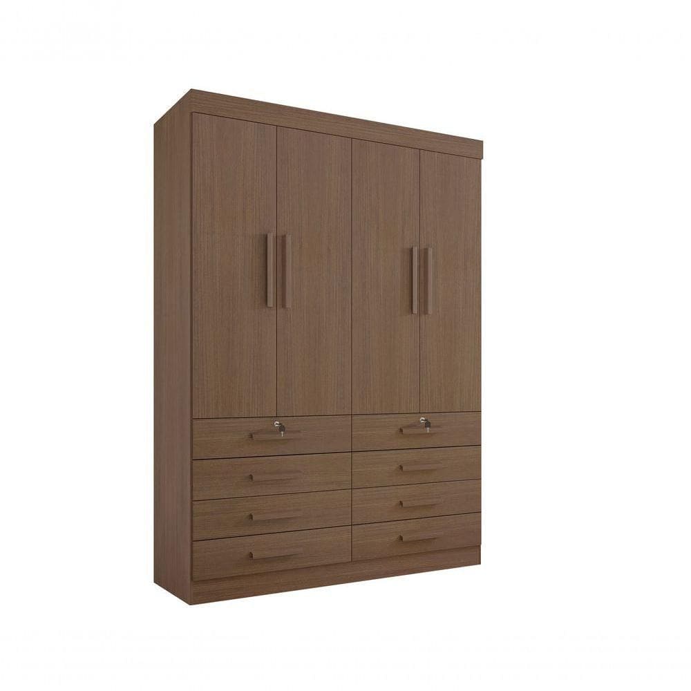 Guarda Roupa Solteiro Mônaco 4 Portas 8 Gavetas Com Pés - D` Doro Castanho