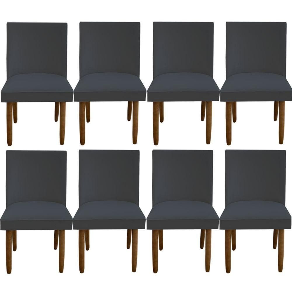 Kit 08 Cadeiras Para Sala De Jantar Tóquio Pés Palito Suede Grafite D`classe Decor