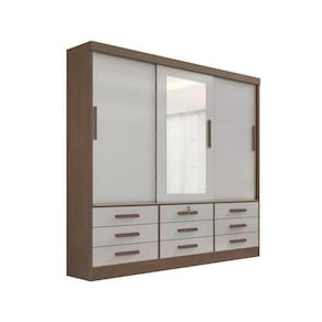 Guarda Roupa Casal Meridian Com Espelho 3 Portas 9 Gavetas Com Pés - D` Doro Castanho/off White
