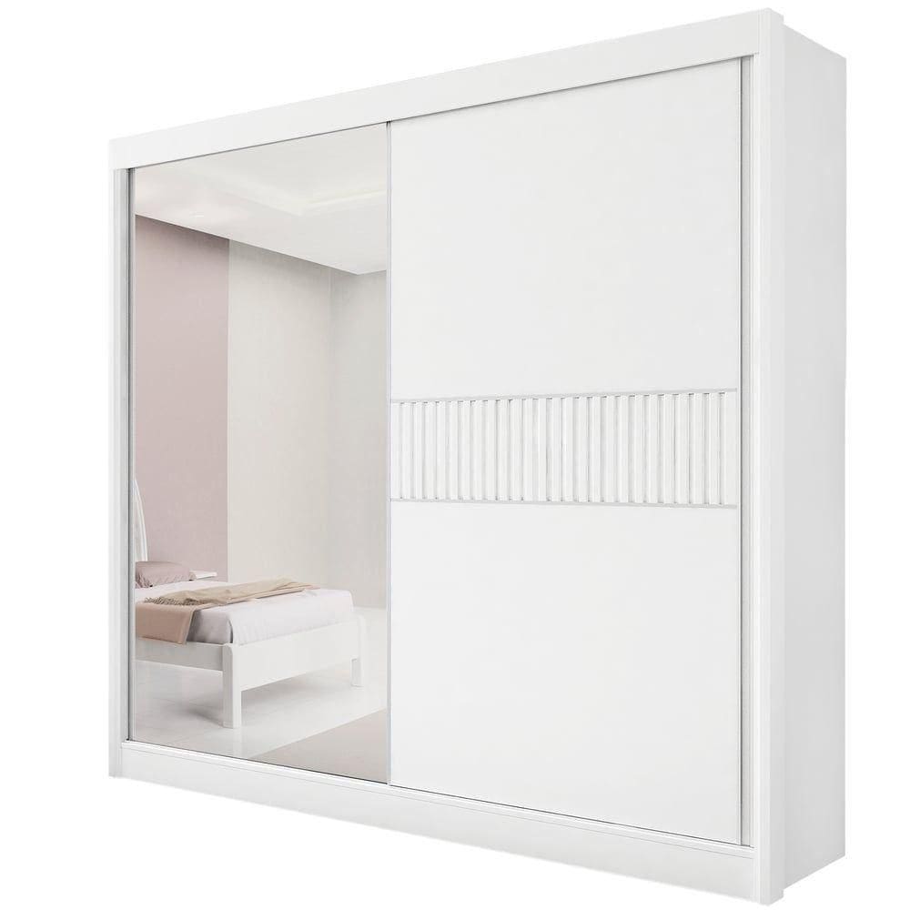 Guarda Roupa Titanium Ripado 2 Portas 6 Gavetas Com Espelho D` Doro Branco/ripado