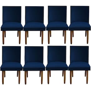 Kit 08 Cadeiras Para Sala De Jantar Tóquio Pés Palito Suede Azul Marinho D`classe Decor