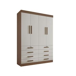 Guarda Roupa Solteiro Mônaco 4 Portas 8 Gavetas Sem Pés - D` Doro Castanho/off White